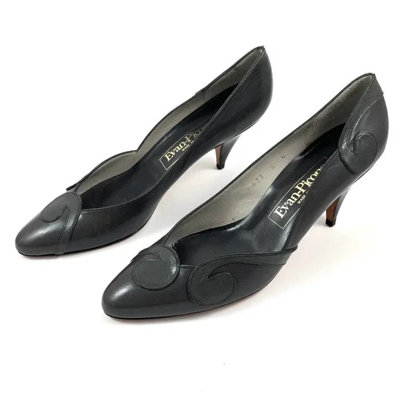 1970's EVAN PICONE gray leather swirl unique high heel pumps - Picture 13 of 15